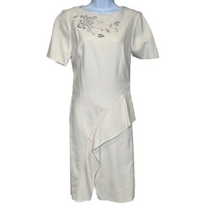 WORTH NEW YORK Womens Cream Embroidered Asymmetric Ruffle Dress Sz 4 Old Money